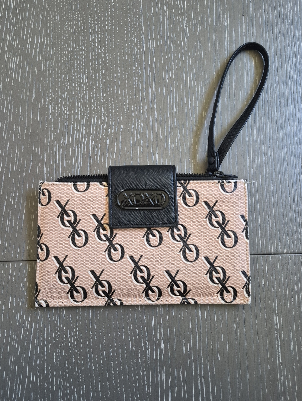 XOXO Blush Pink Logo Wristlet Card Holder/ Coin Compartment with Black Trim
